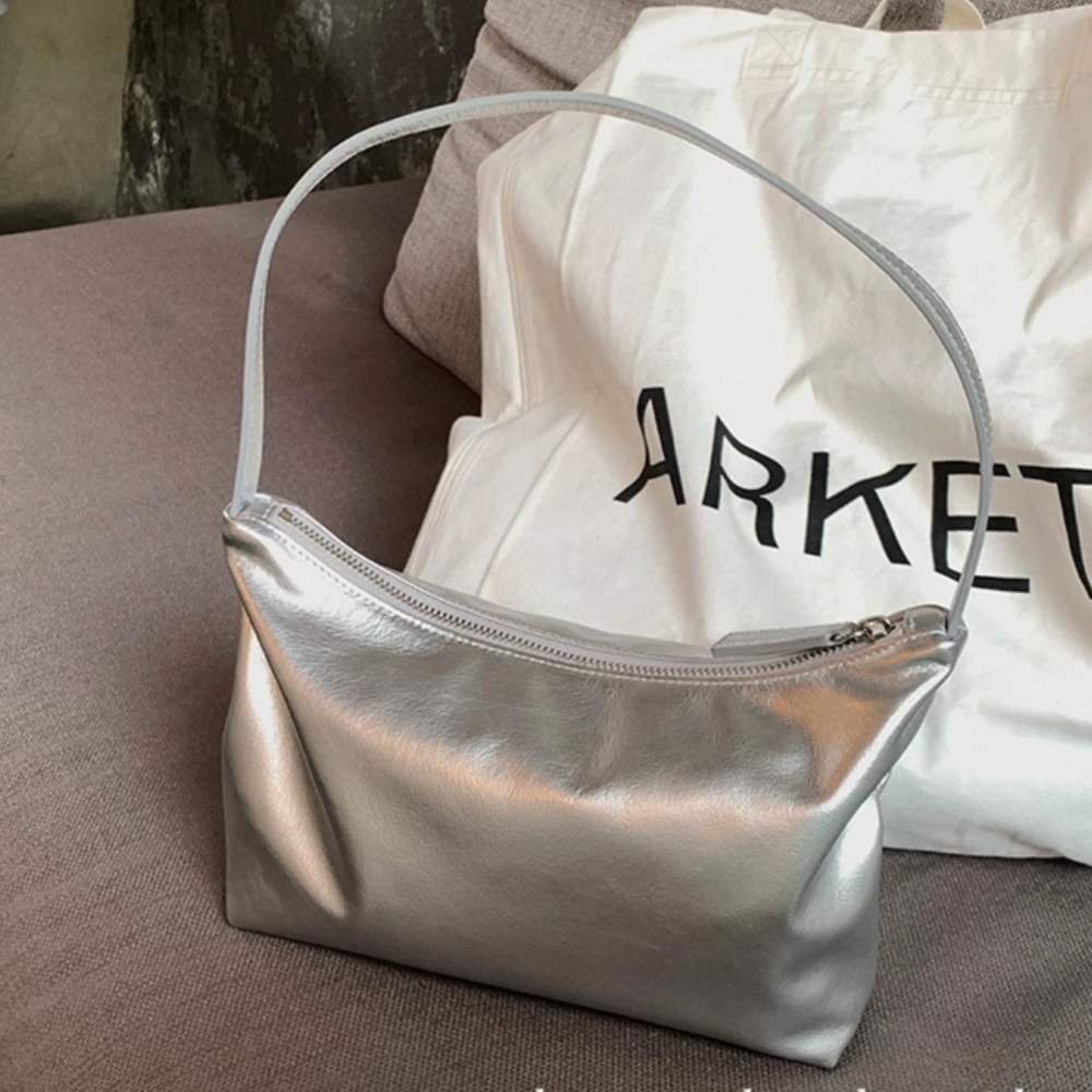 Lambskin Leather Silver Underarm Mini Bag Handbag